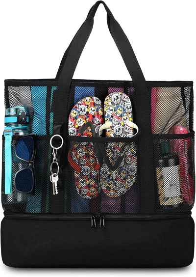Bolsa playa con hielera malla mujer 8 bolsillos duraderos