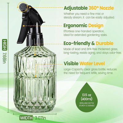 Botella spray vidrio para plantas 13.5oz recargable
