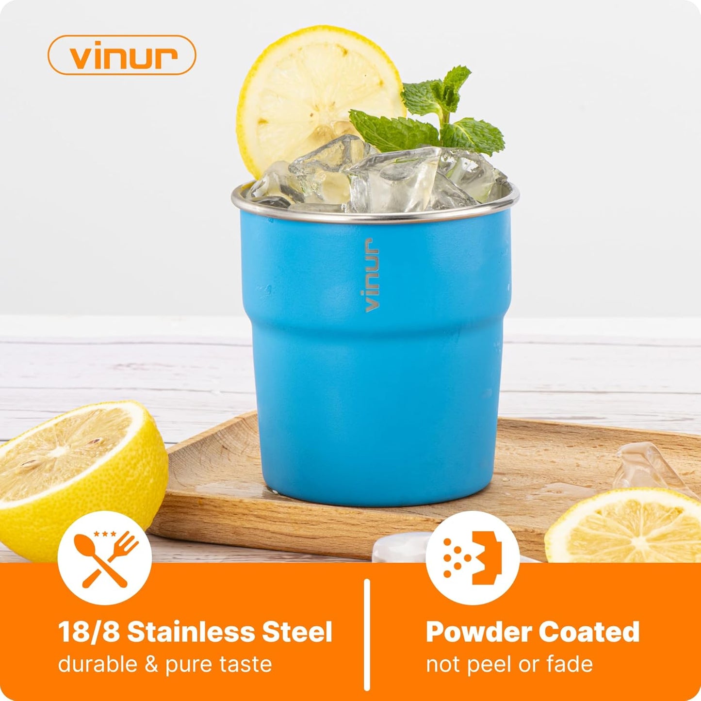 Vasos acero inox apilables niños azul cielo