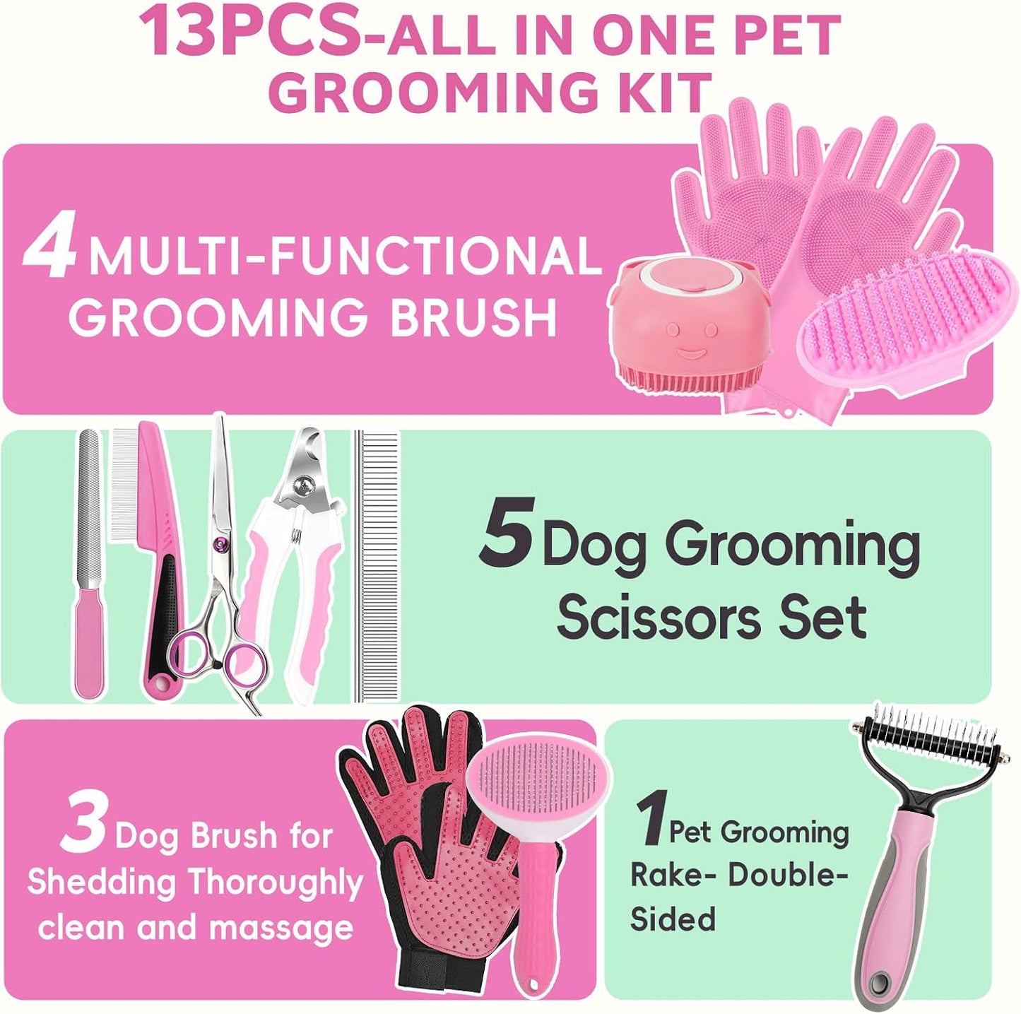 Kit cepillo baño perros 13 pzas con cortaúñas
