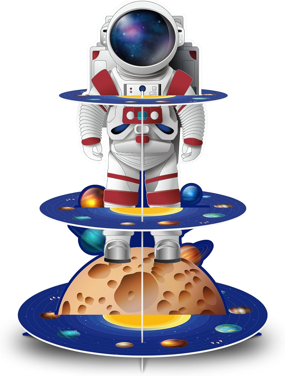 Soporte cupcakes astronauta azul 3 niveles fiesta espacial