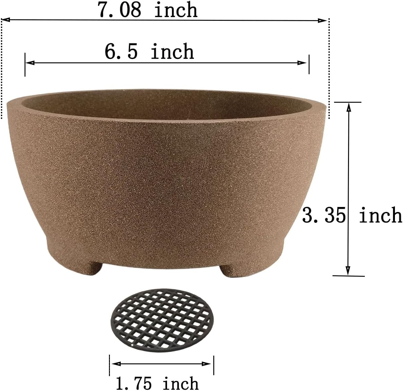 Maceta bonsái marrón sin esmaltar 7" con drenaje