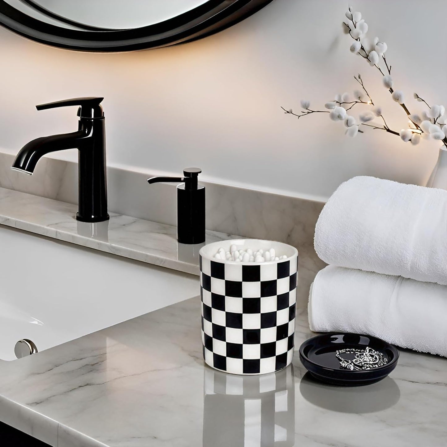 Soporte Q-tip con tapa contenedor algodón baño