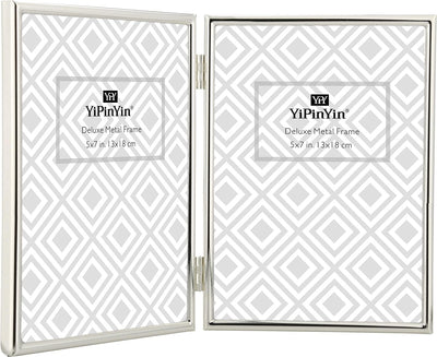 Marcos fotos metal plateado 5x7pulg con bisagras terciopelo