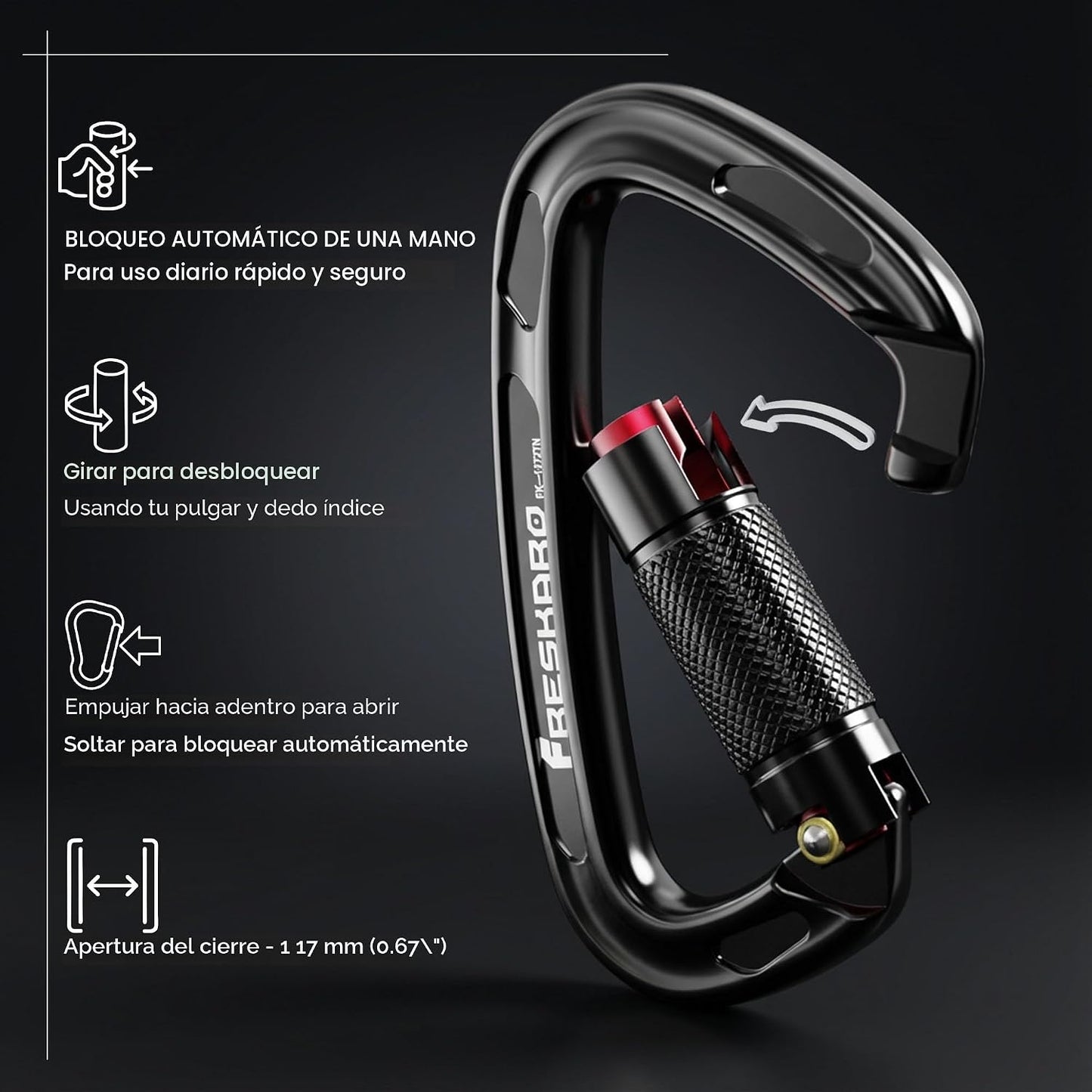 Clips mosquetón escalada bloqueo automático 25kn