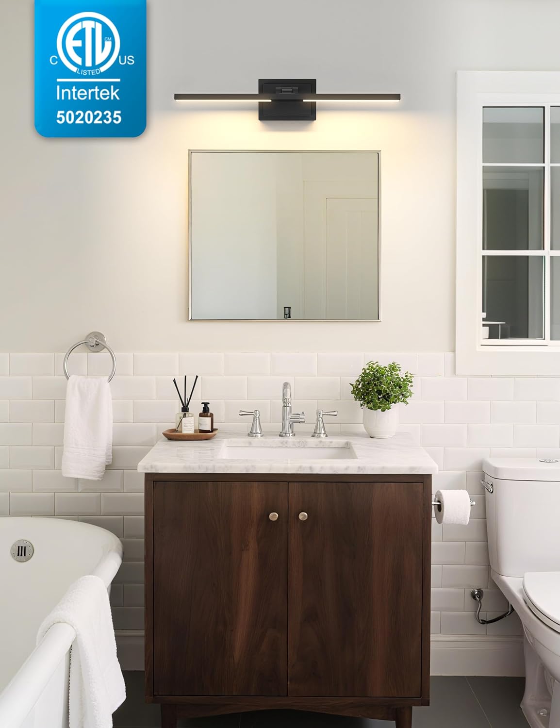 Lámpara baño moderna 24pulg LED negras sobre espejo