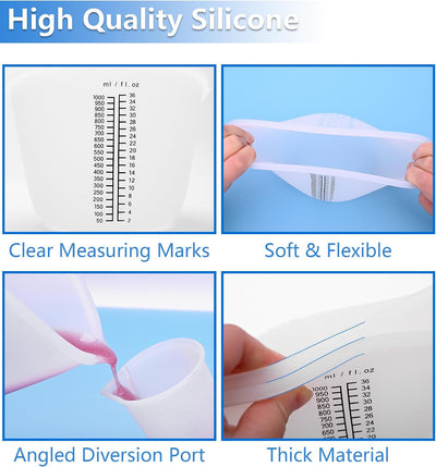 5 Tazas Silicona 33.8oz y 3.4oz para Hornear Resina Bricolaje
