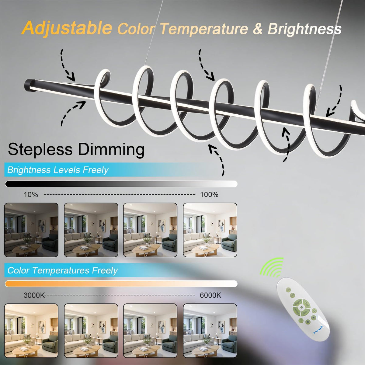 Candelabro negro LED regulable con control remoto para comedor