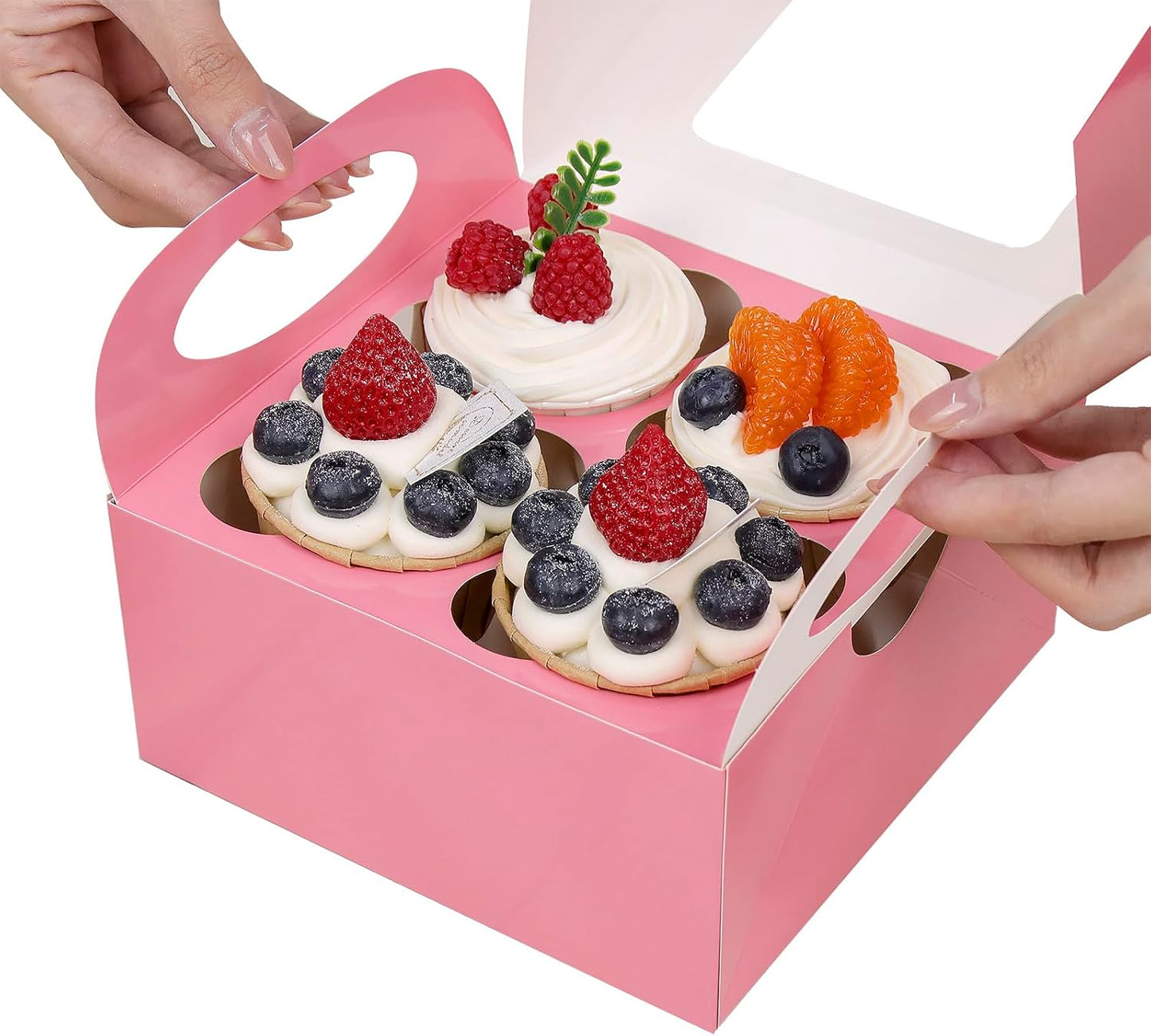 25 Cajas Rosas para Cupcakes 6.3x6.3x3" con Ventana