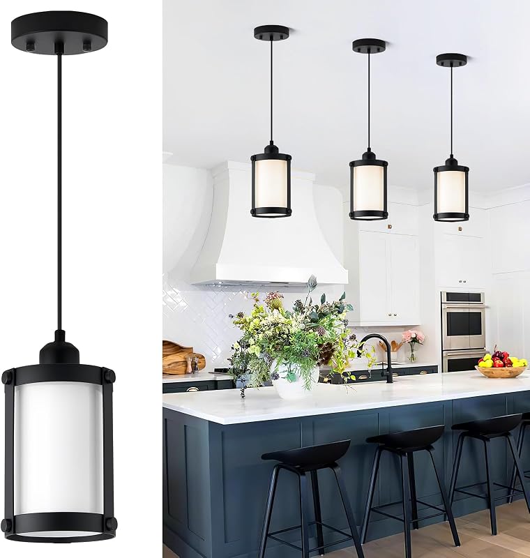 Luz colgante isla cocina estilo granja vidrio esmerilado