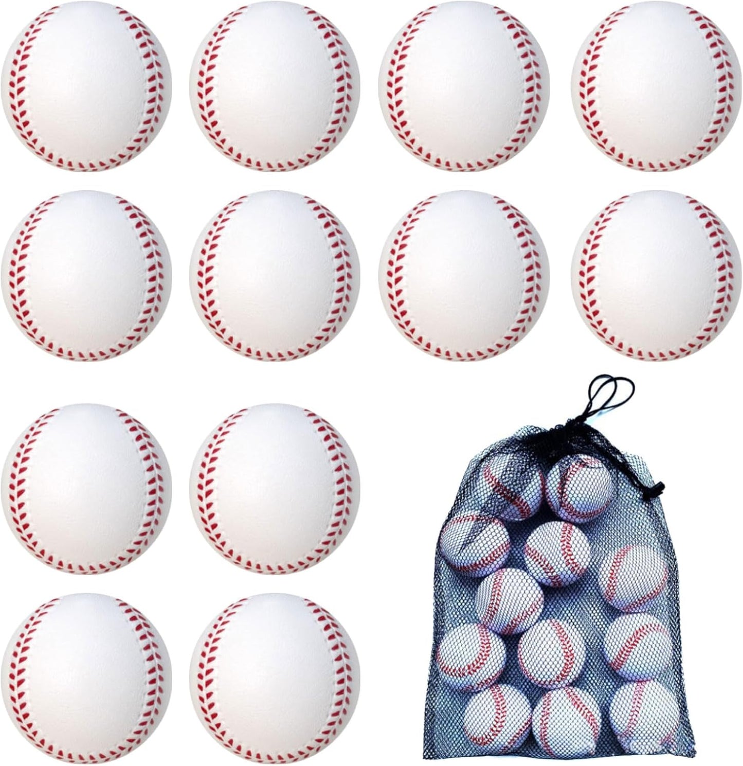 12 Pelotas Béisbol Foam con Bolsa Malla para Adolescentes