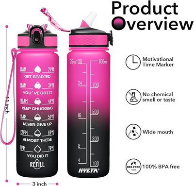 Botella agua 32oz con marcador tiempo a prueba fugas deportiva