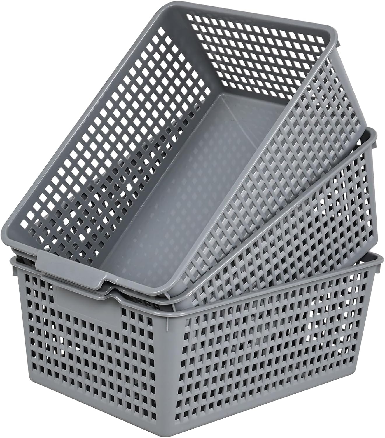 Cesta plástica gris organiz. 3 pzas almacenamiento