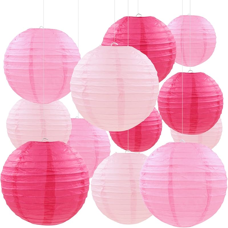 12 Linternas Papel Rosas para Bodas y San Valentín