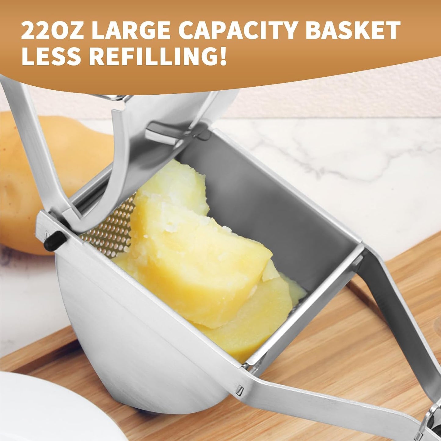 Prensador papas acero inox 22oz con mango silicona