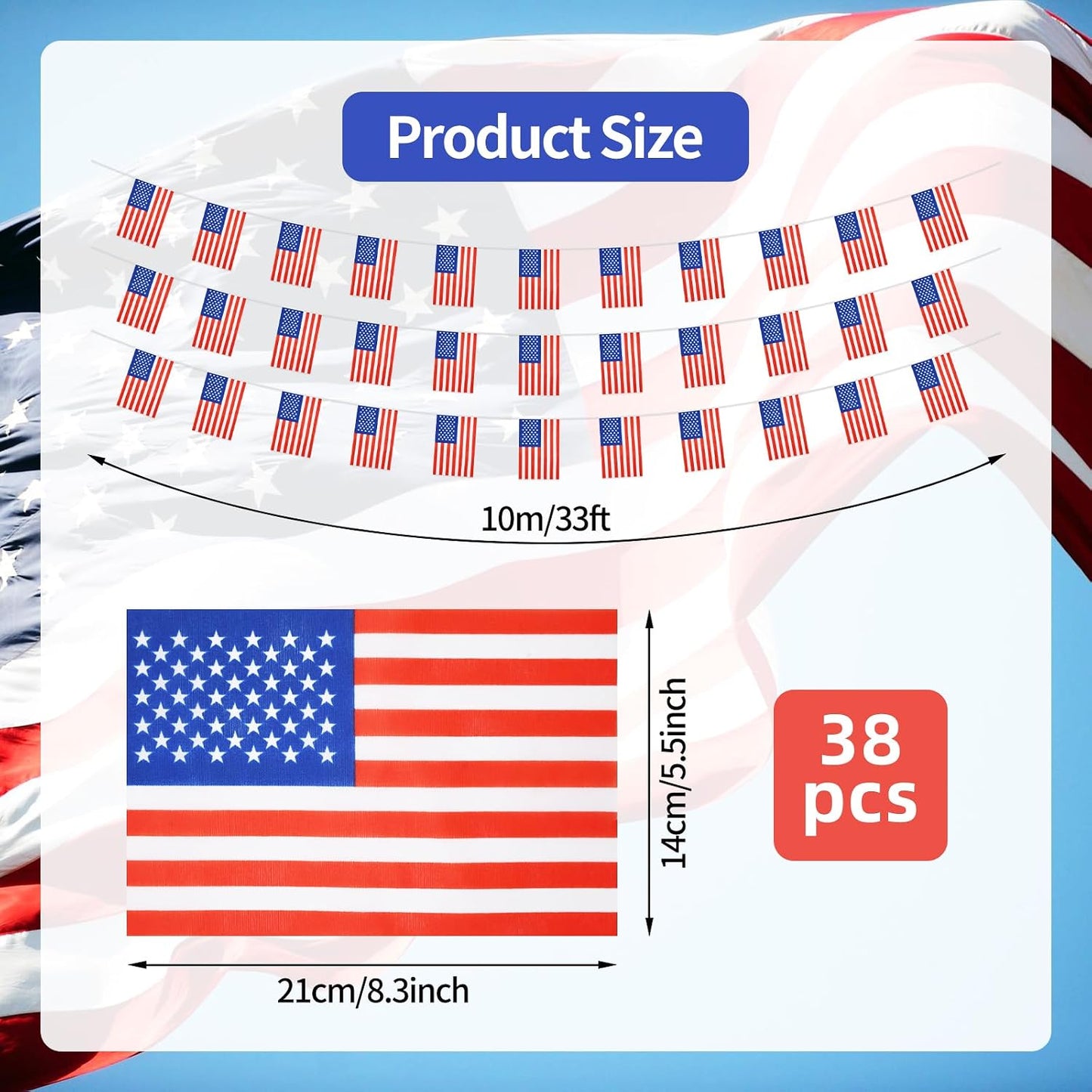 Banderines USA 32.8ft 38uds para 4 de Julio