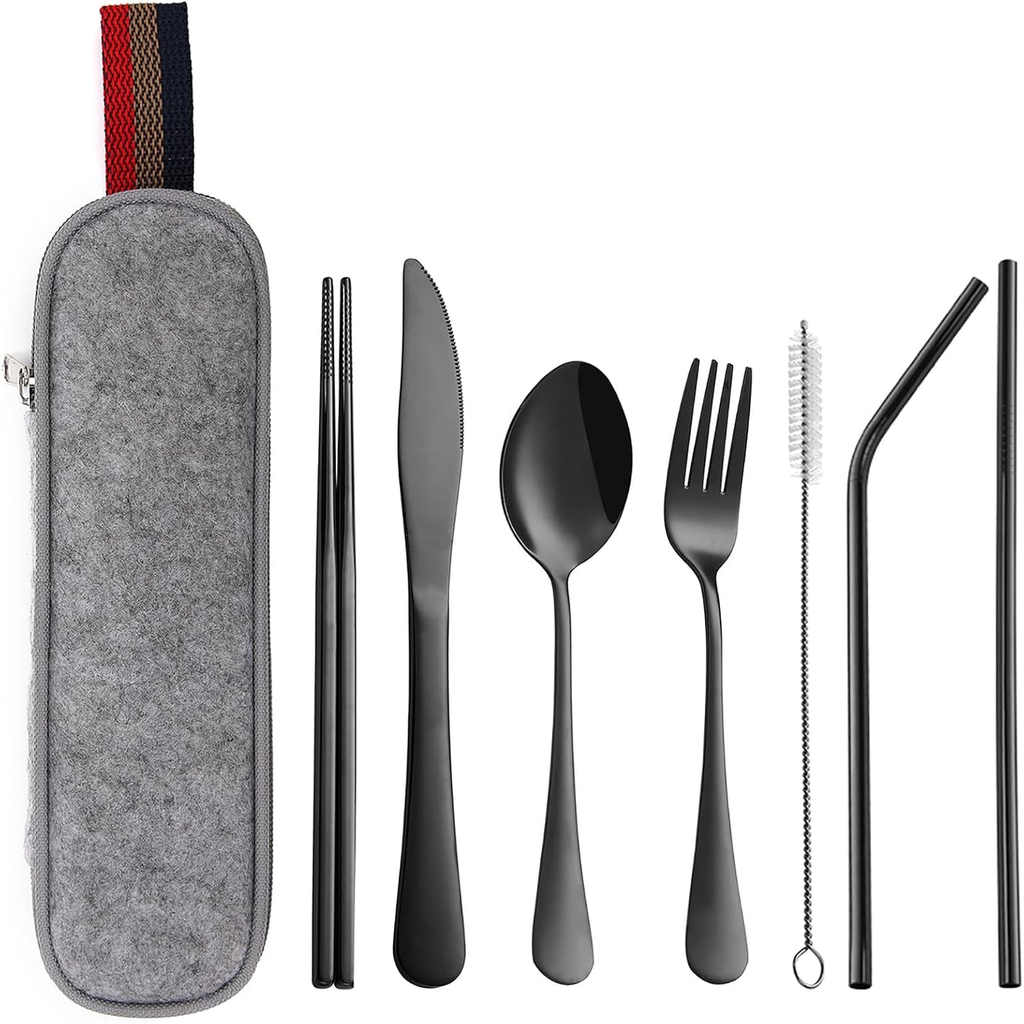 Juego 8 Pzas Cubiertos Viaje Campamento con Funda