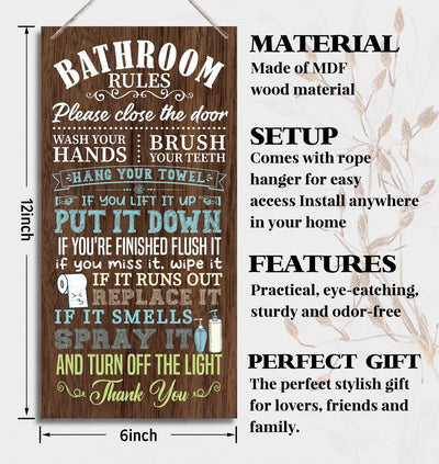 Letrero baño madera rústico 12x6pulg marrón