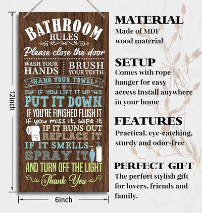 Letrero baño madera rústico 12x6pulg marrón