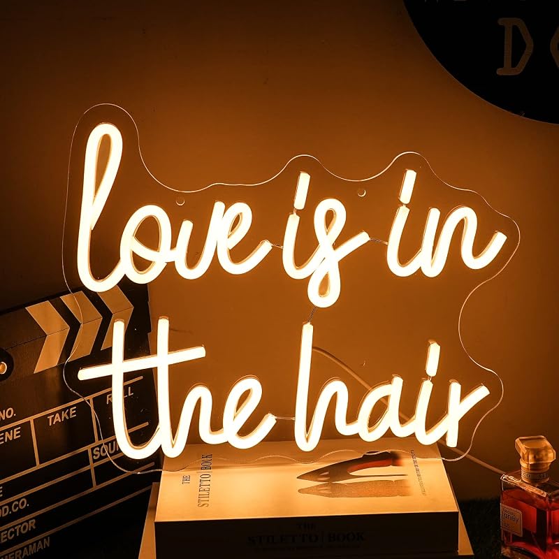 Letrero neón Love is the Hair luz LED blanca barbero