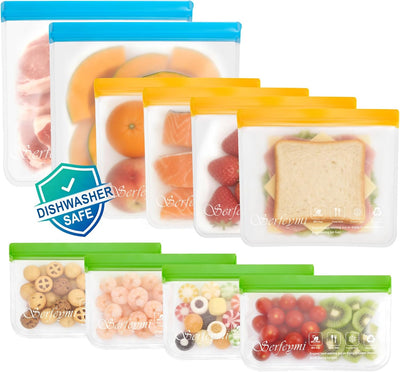 10 Pzas Bolsas Congelador Reutilizables Sin BPA 3 Tamaños
