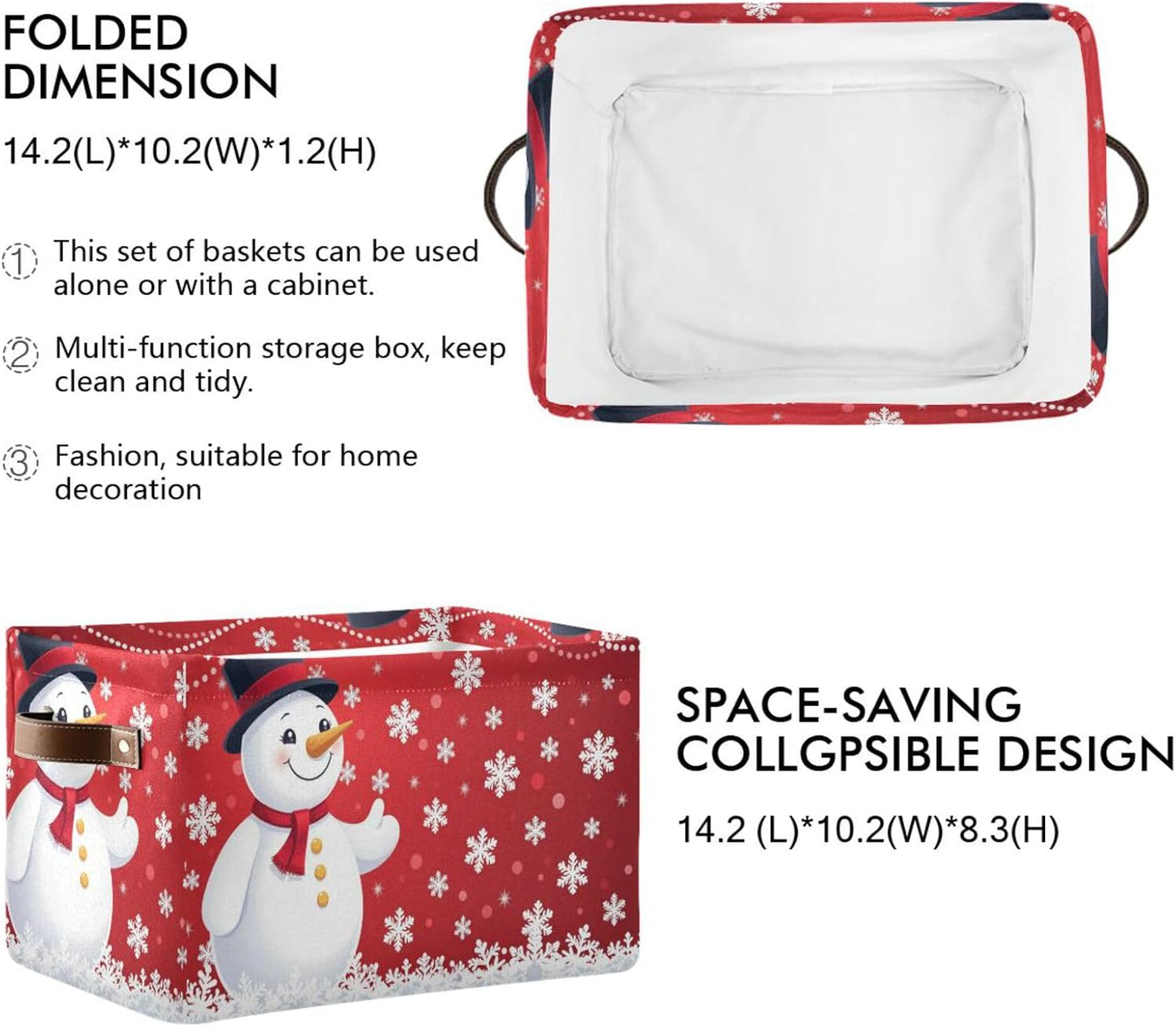 Cesta almacenamiento cubos plegables Navidad rojo
