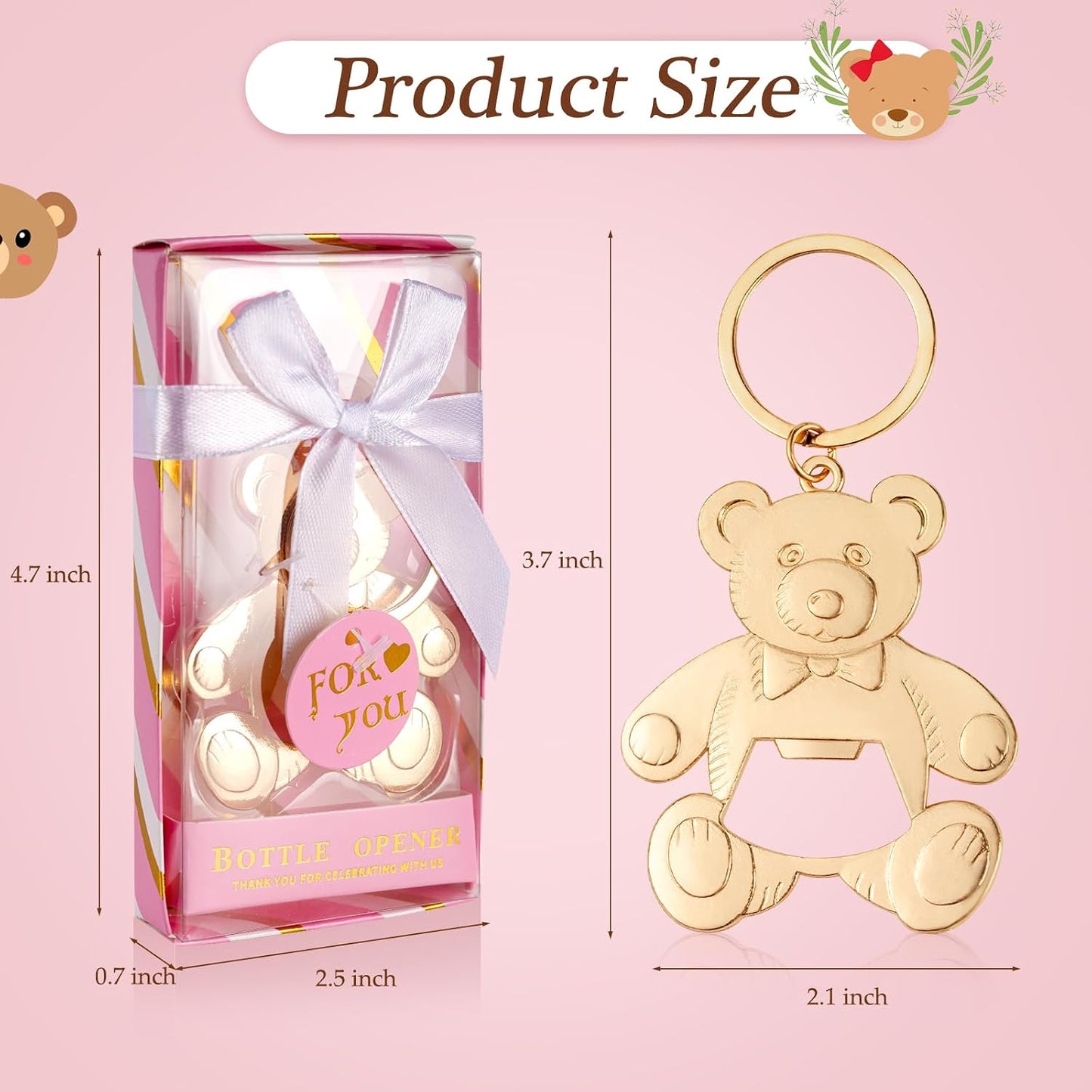 24 Abridores Botella Oso Rosa Regalo Baby Shower