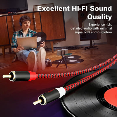 Cable RCA 2 machos trenzado nylon para subwoofer y amplificador