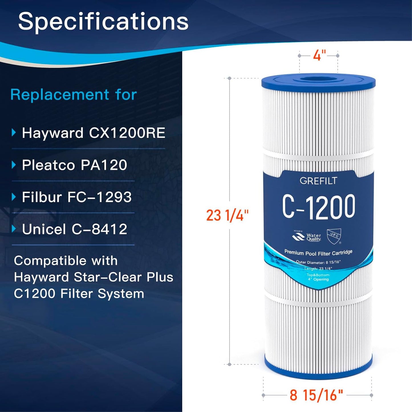 Cartucho filtro piscina C1200 comp Hayward 23.25x8.94pulg