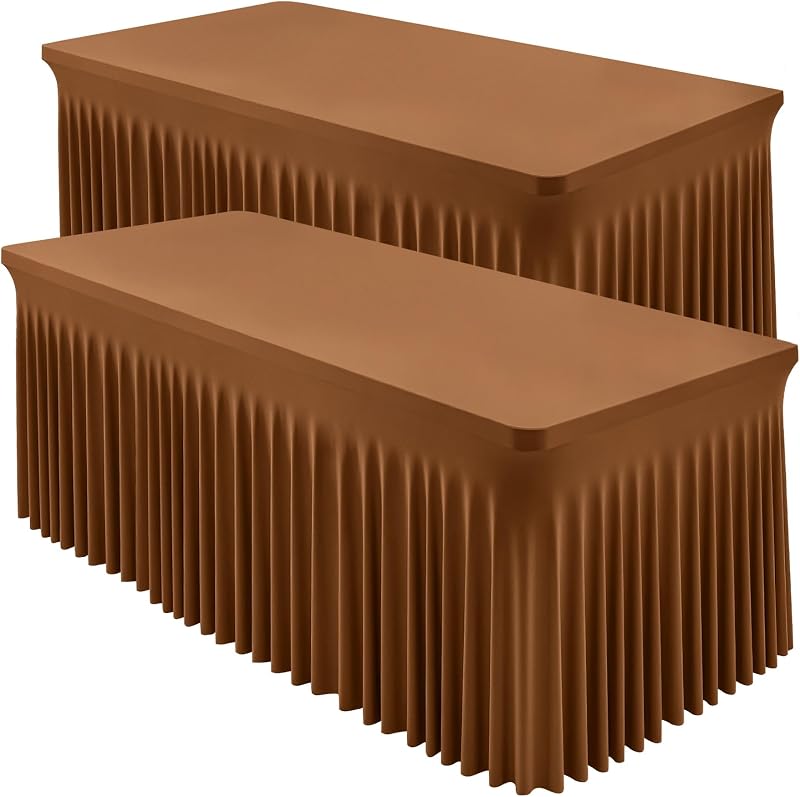 2 Pzas Manteles Elastano Marrón Mesa Rectangular 1.8m