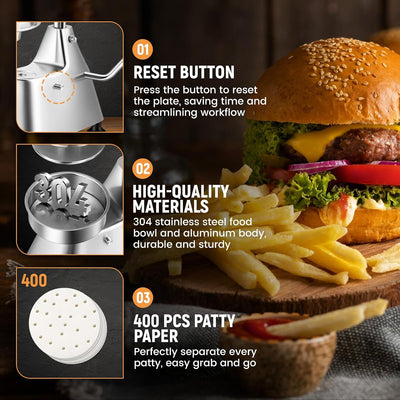 Prensa hamburguesa acero inox 150mm 400 pzas papel