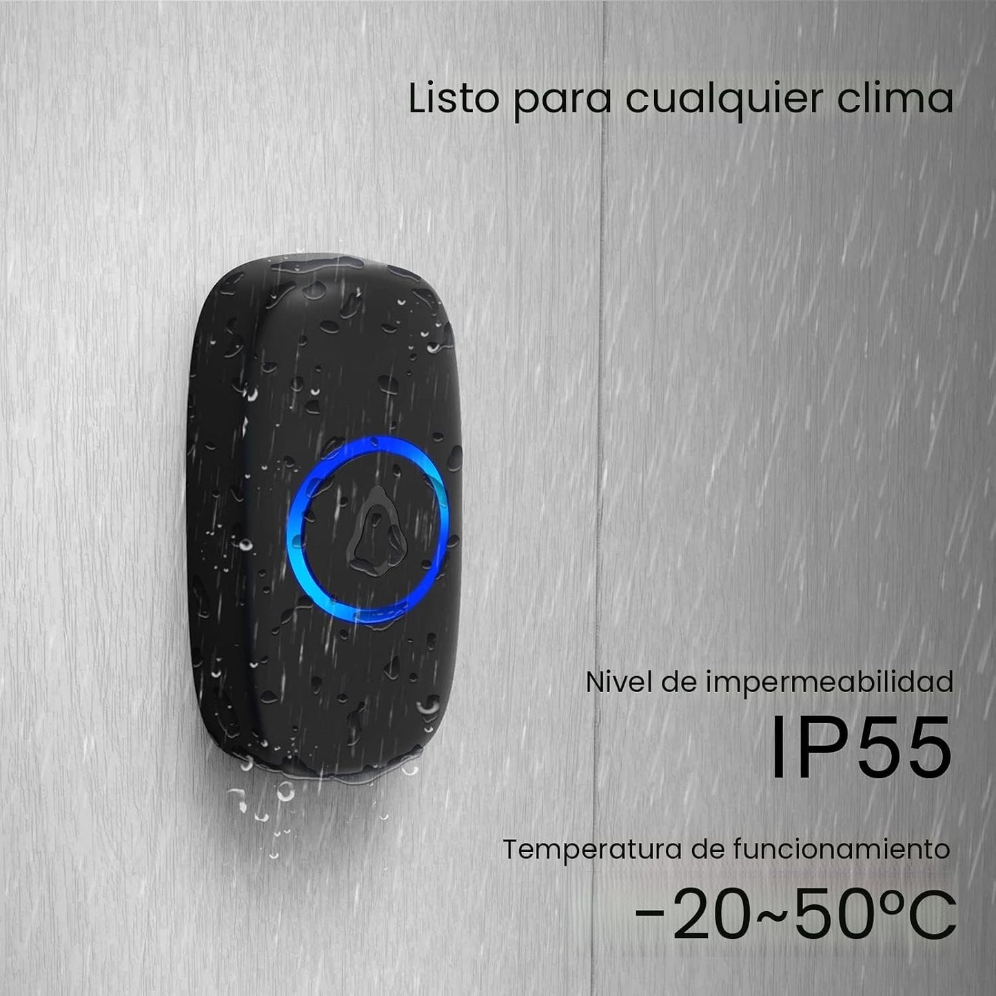 Timbre inalámbrico impermeable 1000ft 5 niveles volumen negro