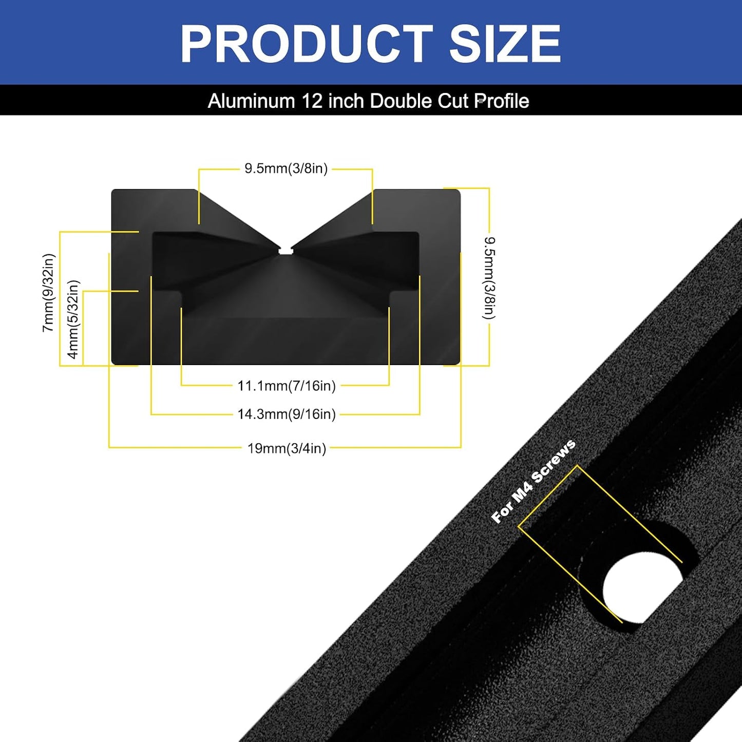 8 Pistas en T de 12pulg Aluminio Negro Doble Corte