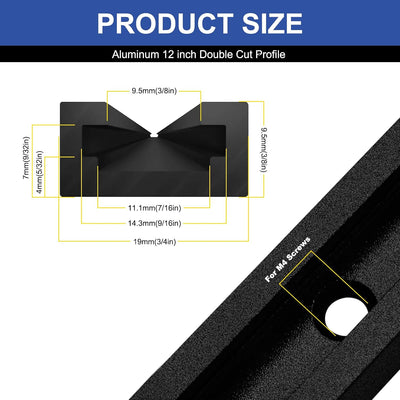 8 Pistas en T de 12pulg Aluminio Negro Doble Corte