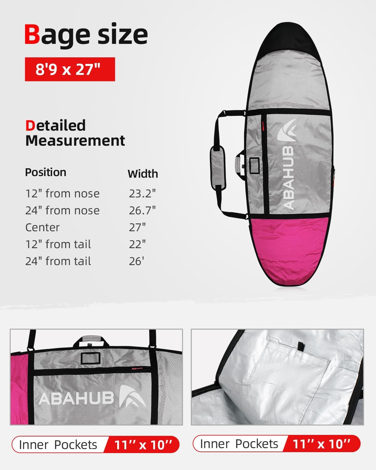 Bolsa viaje tabla surf espuma acolchada 6'0 7'0 7'6