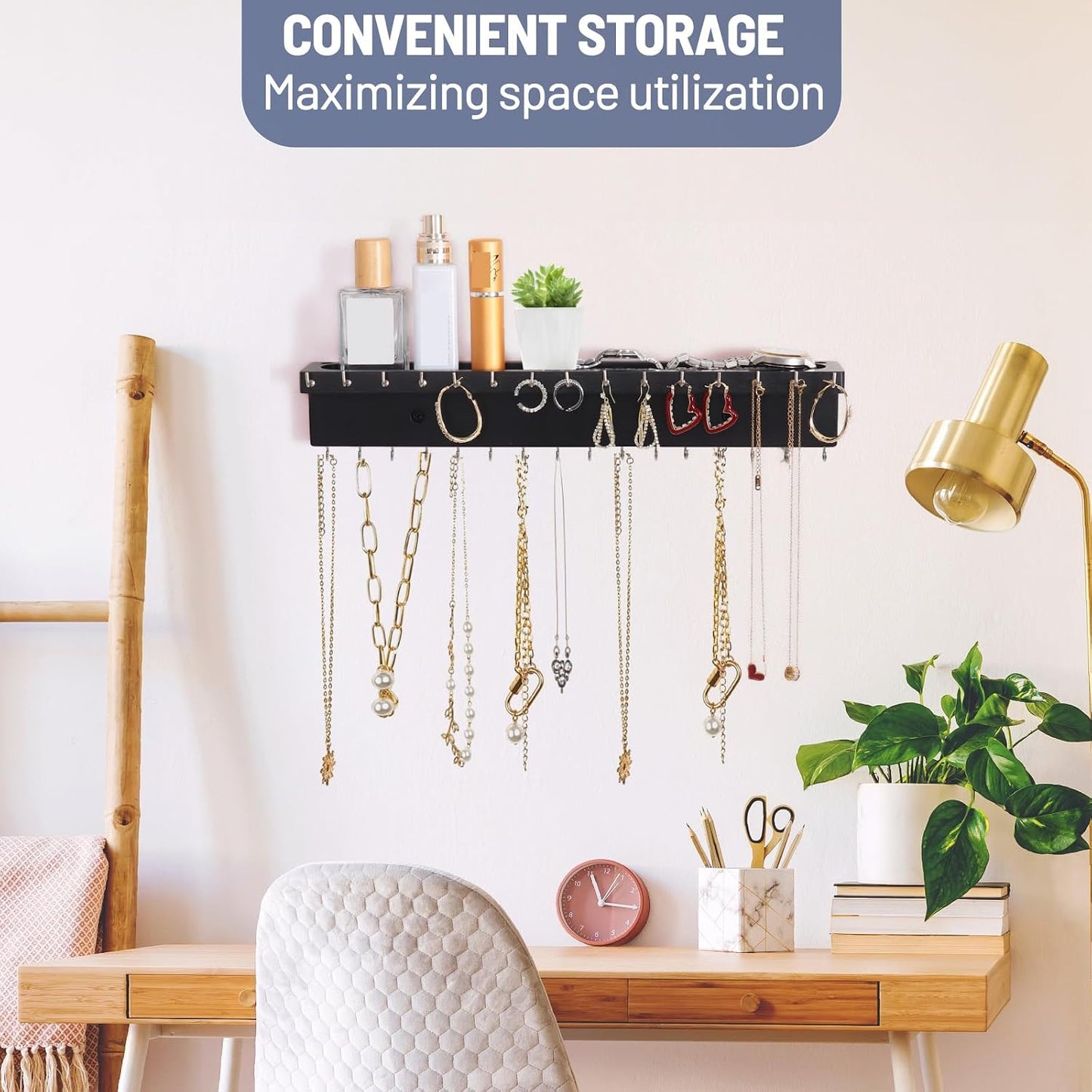 Organiz. collares joyas 30 ganchos roble negro