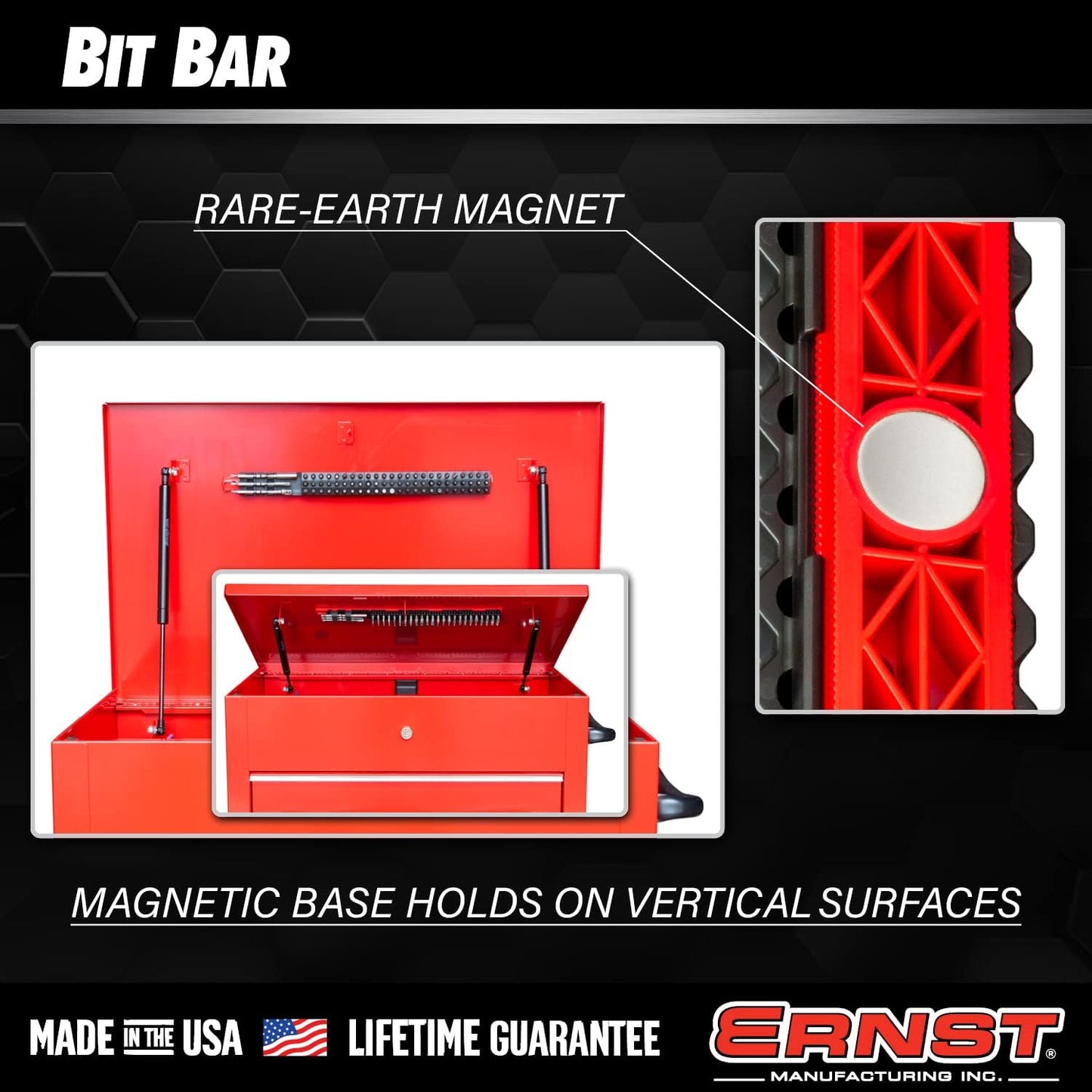 Barra magnética organiz. brocas 1/4pulg rojo/negro