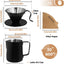 Jarra de espuma de leche acero inoxidable 304 20.3 fl oz juego cafetera goteo con 50 filtros V60