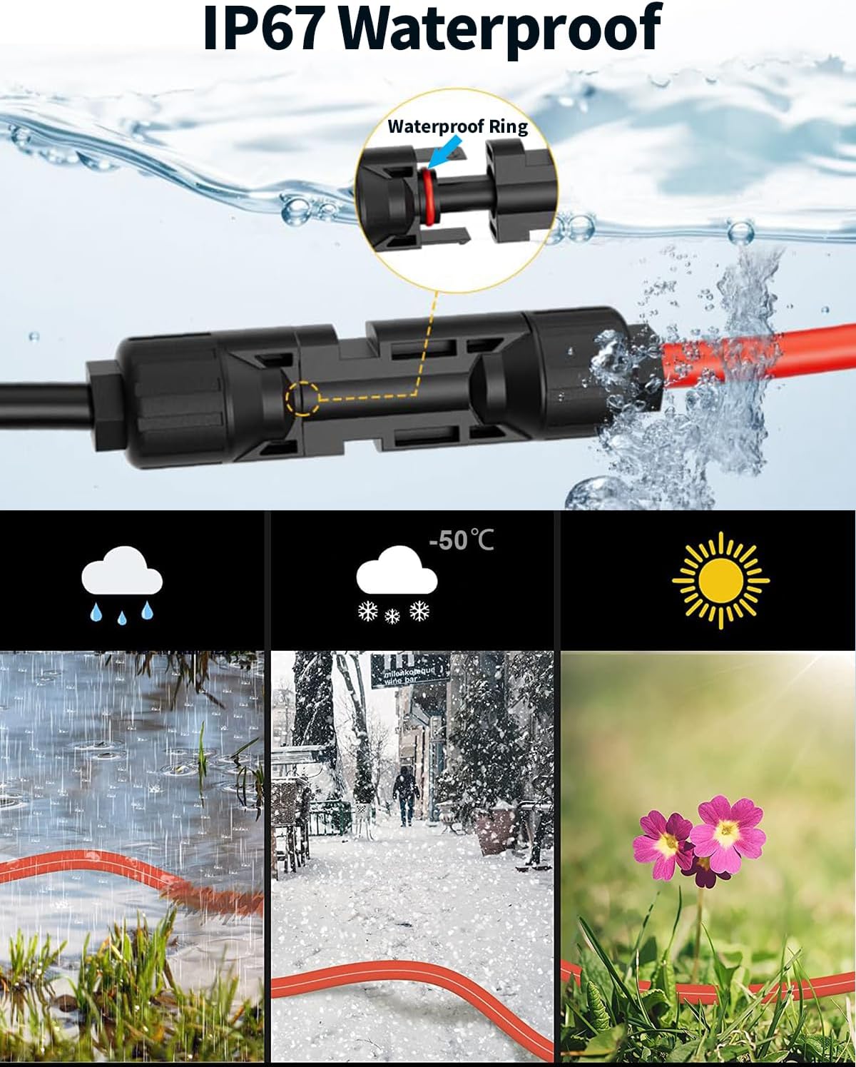Cable extensión solar 10 AWG 10pies con conectores impermeables