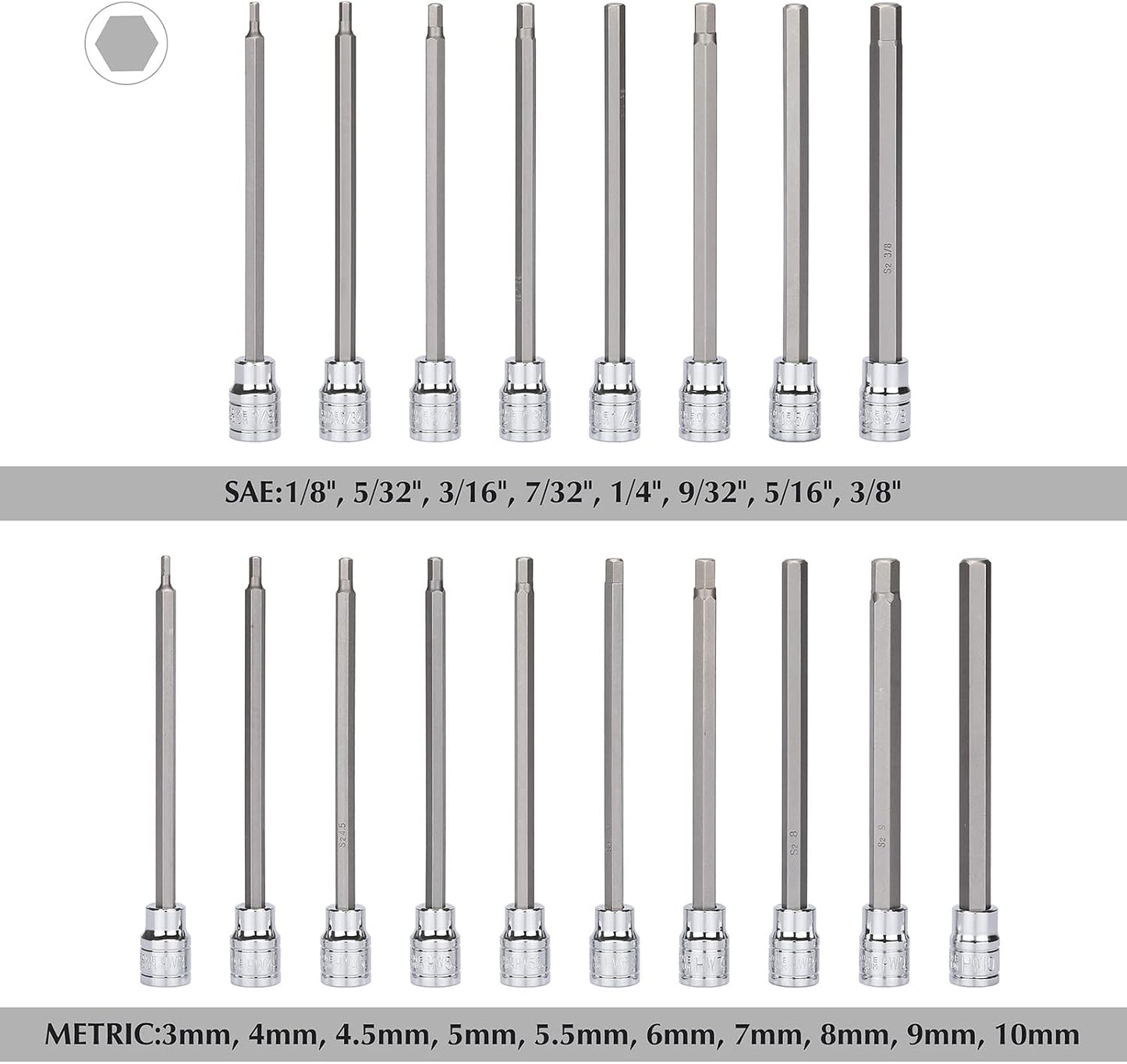 Set 18 Pzas Llaves Allen Extra Largas 3mm-10mm