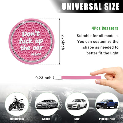 4 Posavasos Antiderrap para Auto Cristal Rosado Universal
