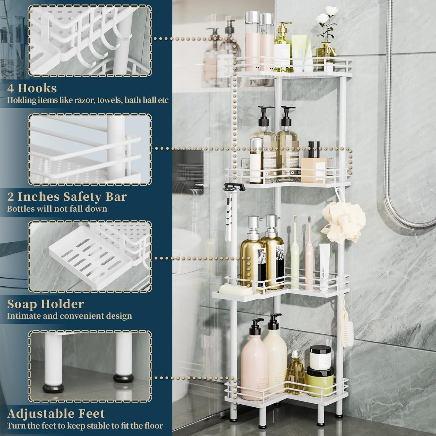 Organiz. ducha esquinero acero inox 4 niveles