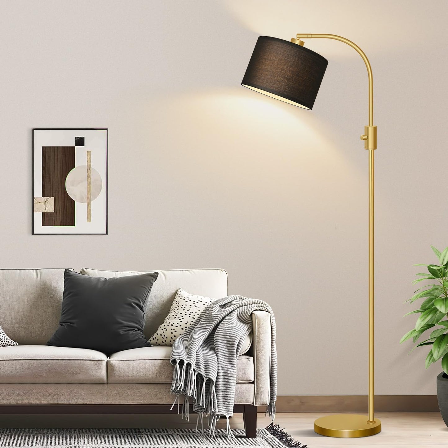 Lámpara pie dorada regulable led sala de estar