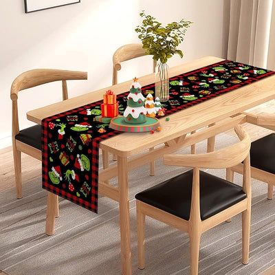 Camino mesa navideño a cuadros búfalo 13x72pulg negro rojo