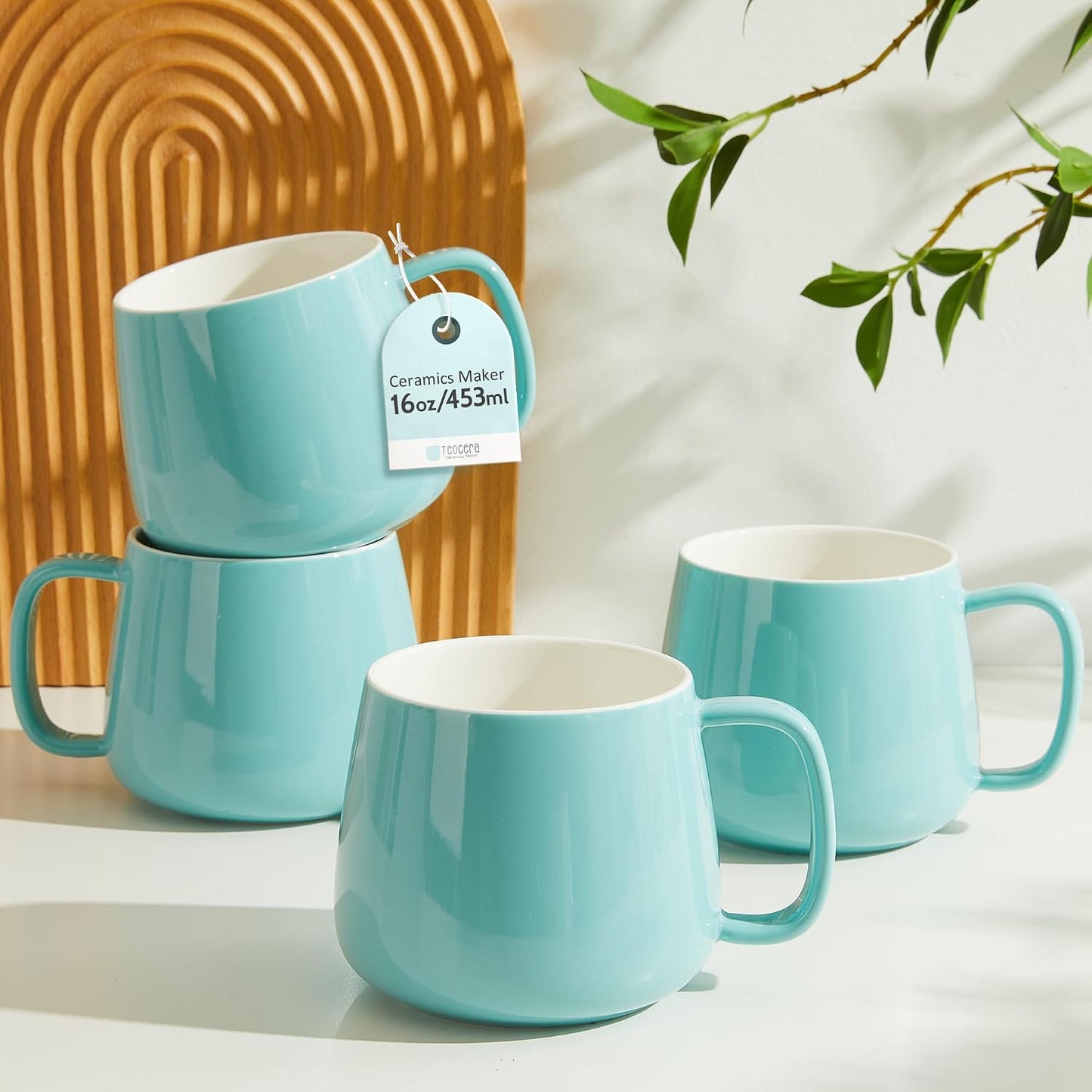 Set 4 Tazas Cerámica 16oz Apilables Turquesa