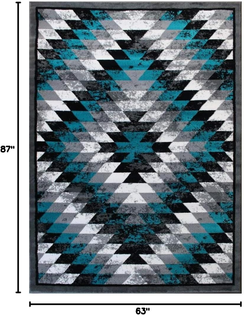 Alfombra diseño nativo americano 5x7ft turquesa gris