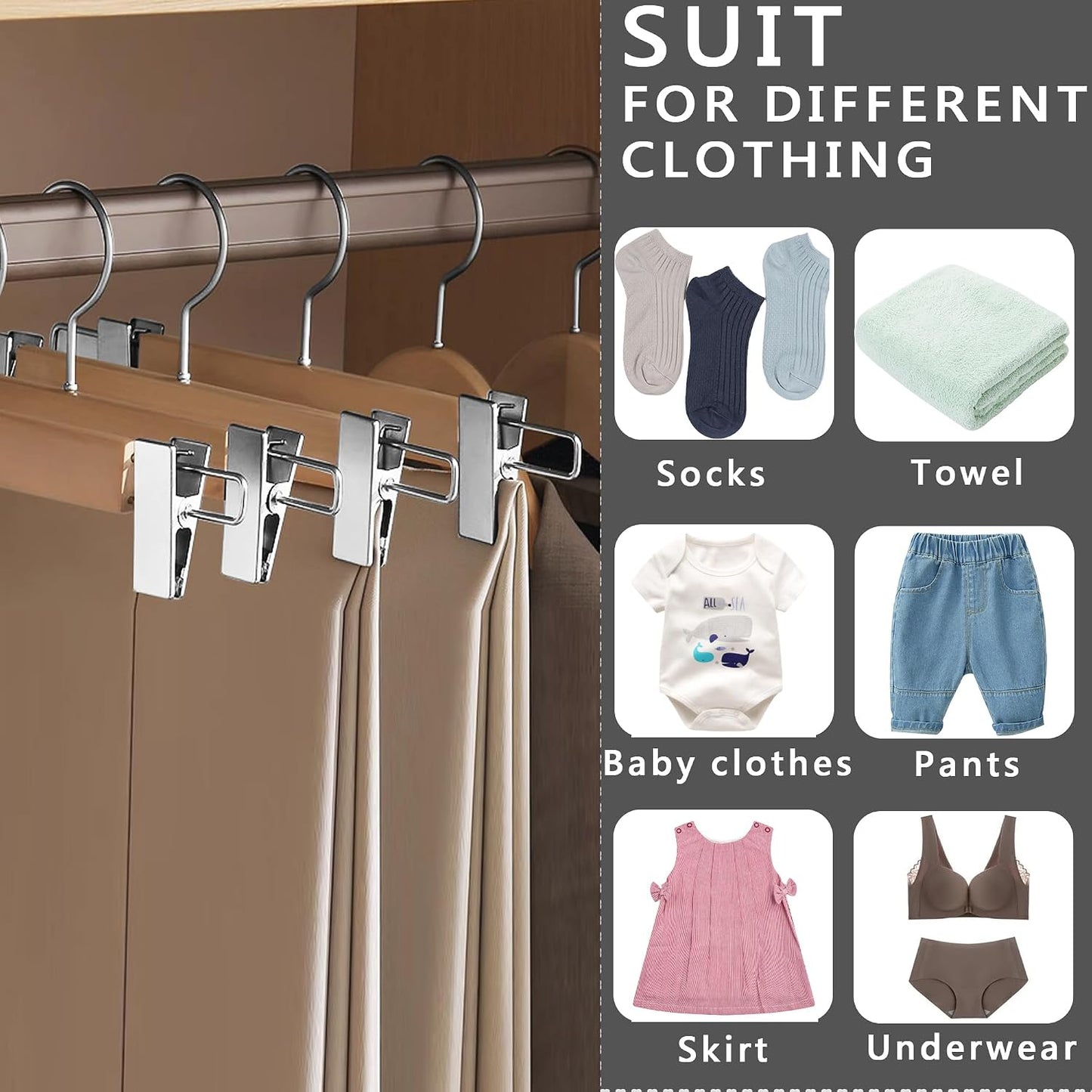 10 Perchas Madera Dorada para Niños con Clips