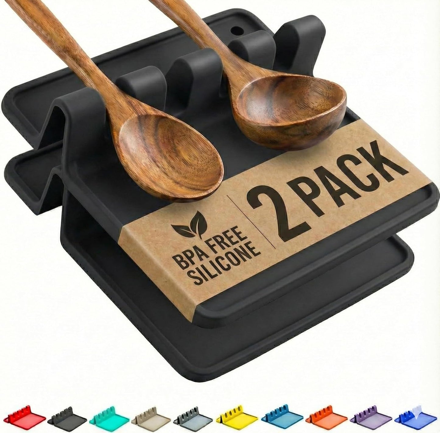 Soporte cuchara silicona negro para estufa con almohadilla 2unid