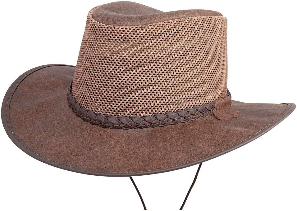Sombrero cuero malla ala ancha UPF50 transpirable ajustable