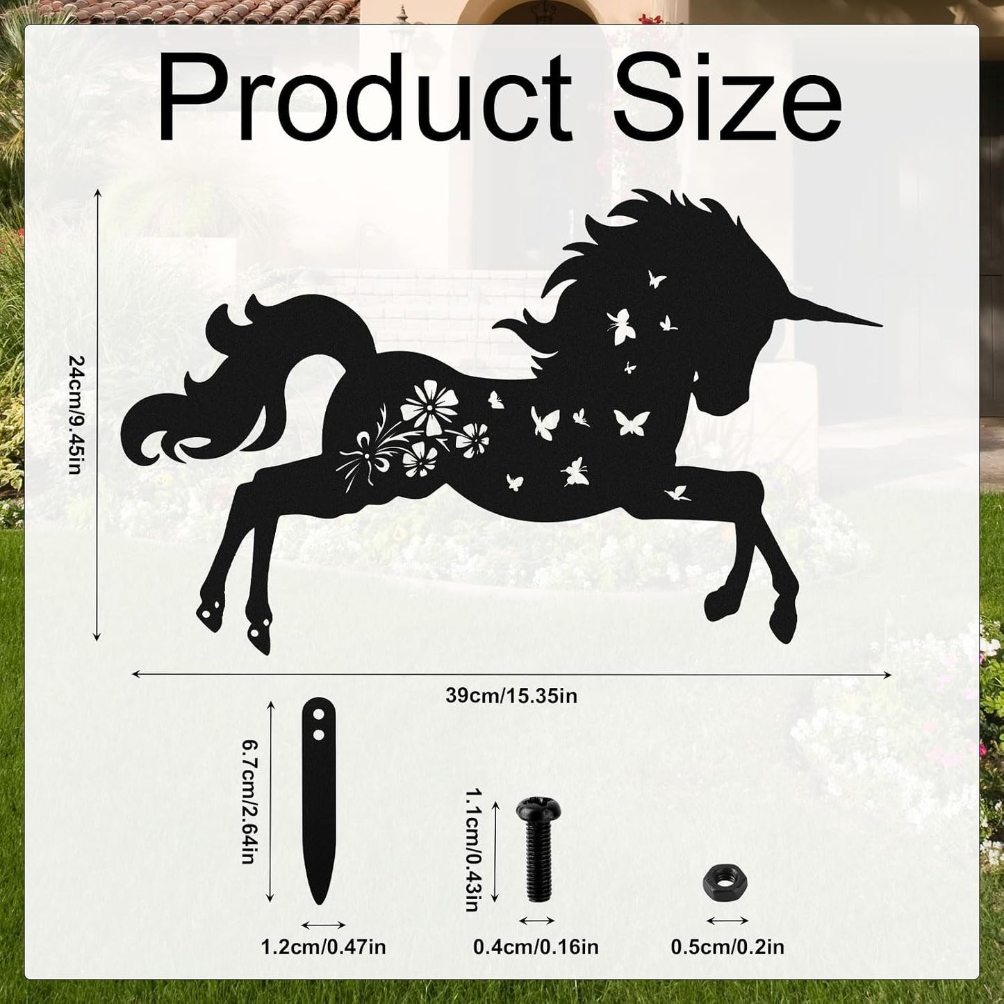 Estacas decorativas unicornio metal para jardín y césped